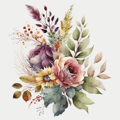 Watercolor flower bouquet of roses
