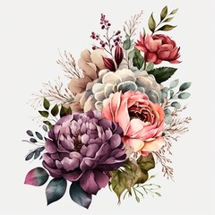 Watercolor flower, bouquet of roses and flowers