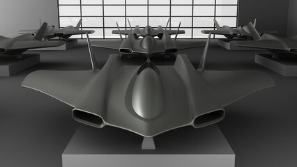 airplane hangar, airplane production, non-AI image, 3D illustration