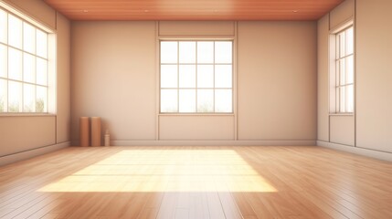 Obraz premium Empty room with brick wall and wooden floor, 3d render.