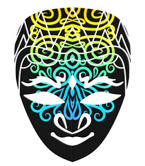 Beautiful traditional Java mask indonesian culture vector design with aesthetic batik ethnic dayak line art pattern