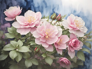 Watercolor art with hellebores - obrazy, fototapety, plakaty