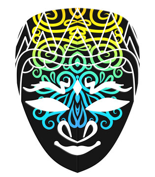 Beautiful traditional Java mask indonesian culture vector design with aesthetic batik ethnic dayak line art pattern
