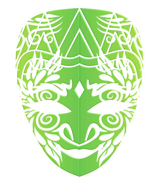 Beautiful traditional Java mask indonesian culture vector design with aesthetic batik ethnic dayak line art pattern