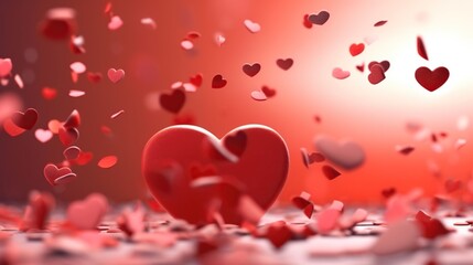 Obraz premium Red hearts flying in the air on blue background. 3d rendering