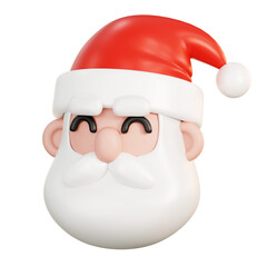 Santa Claus head character isolated. Cartoon Christmas decoration icon. 3d illustration