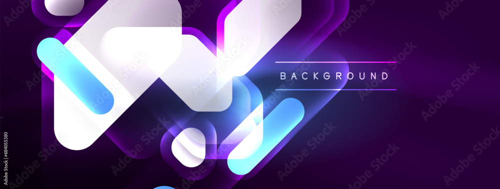 Aufkleber neon lines, squares and round shapes abstract background. techno glowing neon hexagon shapes vector 
