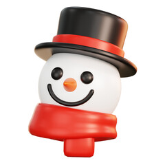 Snowman head character isolated. Cartoon Christmas decoration icon. 3d illustration