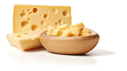 Cheese collection on wooden board isolated on white background with clipping path
