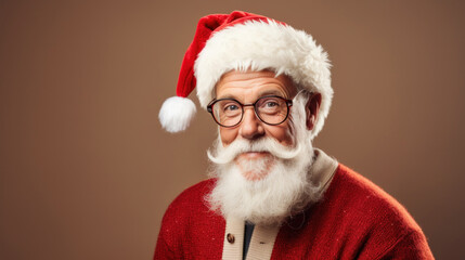 Modern smiling Santa Claus on soft brown background