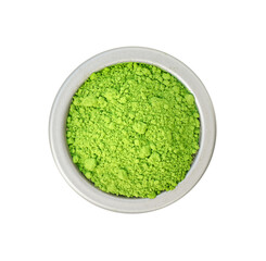 Small serving bowl of premium grade green tea matcha powder