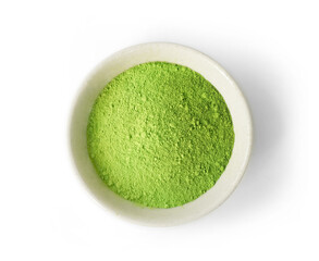 Small serving bowl of premium grade green tea matcha powder