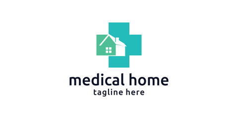 house combination logo with plus shape, medical house.