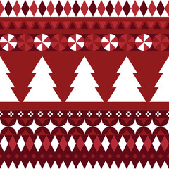 Christmas and New Year geometric seamless pattern. Red and white pixel pattern with nordic style for winter textile and wrapping paper, geometric Christmas elements seamless striped pattern background