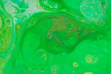 Abstract Green Background on Liquid. Trendy Colorful Backdrop