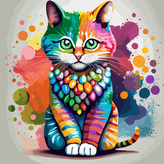 Rainbow Paws Artful Illustrations Celebrating the Playful Spectrum of Colorful Cats