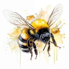 Foto op Plexiglas Watercolor bumble bee on white background. Watercolor Flying honey bee illustration. © Suel