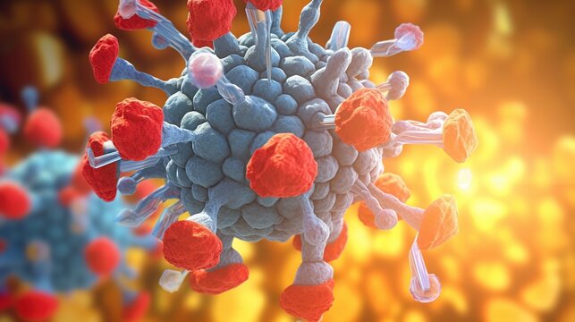 3d render of virus cells in blood, conceptual image of viral disease