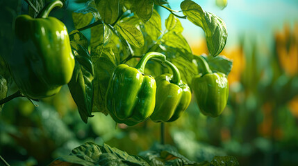 green pepper plants in a greenhouse - Powered by Adobe