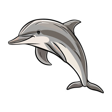 Dolphin animal in cartoon style on transparent background, Dolphin sticker design.
