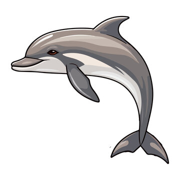 Dolphin animal in cartoon style on transparent background, Dolphin sticker design.