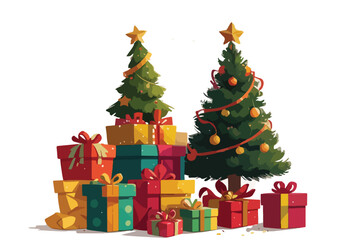 Illustration of Christmas tree with decorations and gifts
