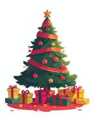 illustration of a Christmas tree and gifts