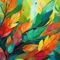 Artistic Harvest: Brushstrokes of Color in an Abstract Leaf Ballet