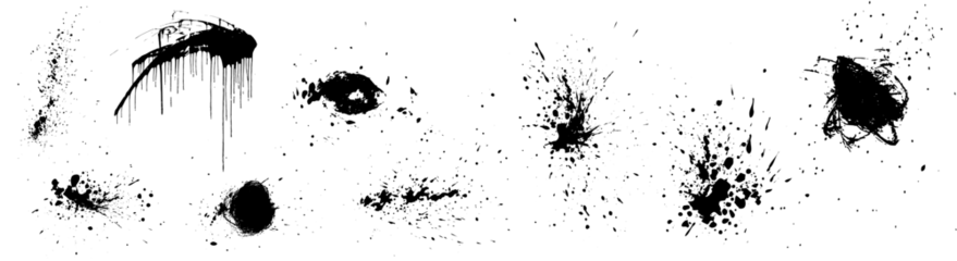 Keuken spatwand met foto Ink splash vector background. Black paint blots on transparent background. Vector grunge textures. Isolated black ink spots, punk style splashes, splatter. Dirty splat drops. Punk spray drip texture © babayuka