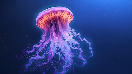 Beautiful purple jellyfish swimming in the deep blue water of aquarium - obrazy, fototapety, plakaty