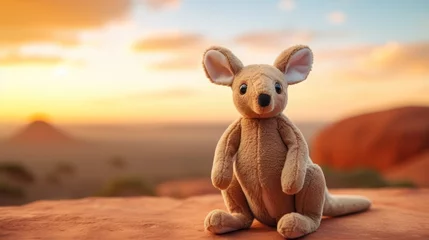 Fotobehang Cute kangaroo plush toy, closeup. © vlntn
