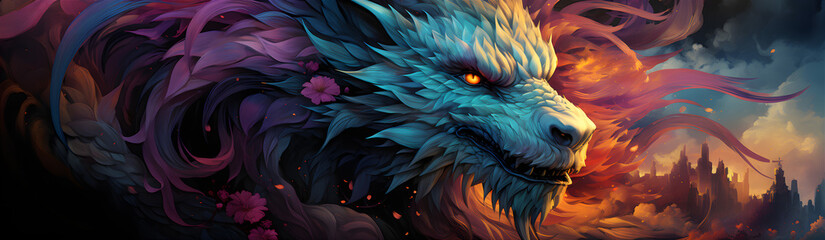 Fototapeta premium Fairytale Mystical Dragon. Illustration On The Theme Of Religion And Culture, Fairy Tales And Legends. Generative AI 