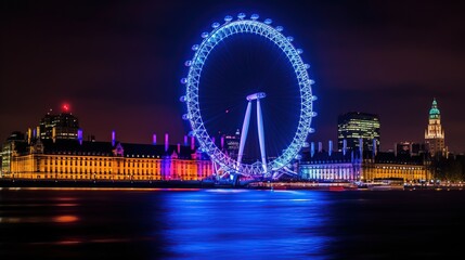 Fototapeta na wymiar London Eye at night. London is the capital and most populous city of England