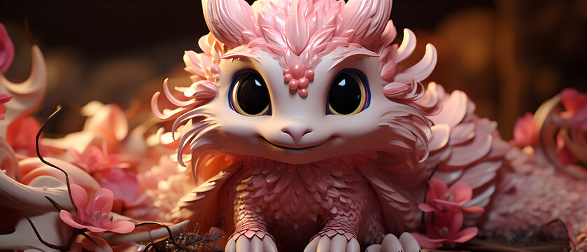 Young Purple Dragon.
Illustration On The Theme Of Fairy Tales, Fantasy, Cartoons And Toys.  Generative AI	

