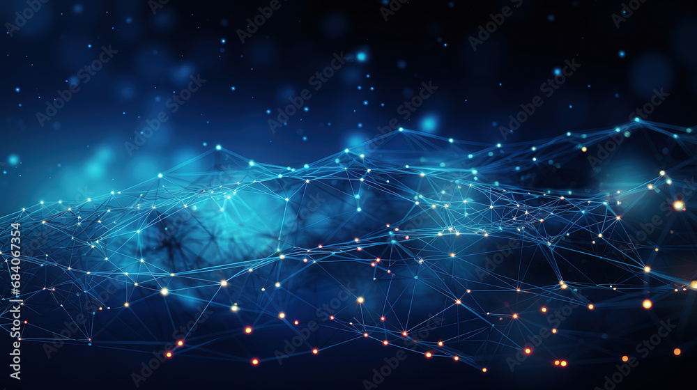 Aufkleber blue abstract background with a network grid and particles connected. generative ai