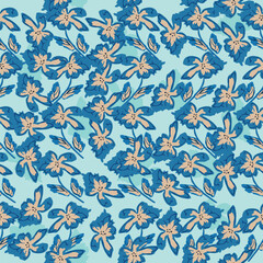 Floral botanical vector texture pattern with flowers and leaves. Seamless pattern can be used for wallpaper, pattern fills, web page background, surface textures