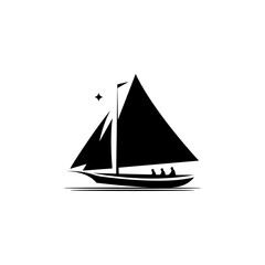 Fisherman Sailboat on the Ocean Sea Wave Silhouette logo design