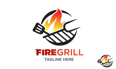 Fire Grill Logo Design Template. Barbecue Restaurant Logo With Hot Grill.
