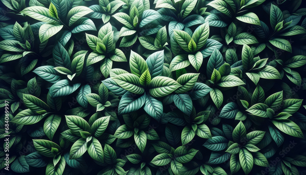 Poster green leaves pattern background. nature and environment concept. generative ai