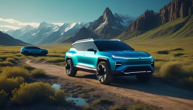 Futuristic Electric SUV in Epic Landscape