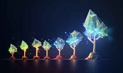 Digital evolution or seedling growth in futuristic polygonal style. The concept of business and income growth and startup transformation, Generative AI  - obrazy, fototapety, plakaty