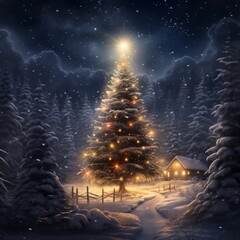 Christmas Tree in Snow - Illustration created with generative Ai