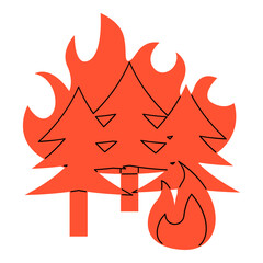 Flat line forest fire. Vector illustration with natural disaster theme and flat line vector style. Editable vector.