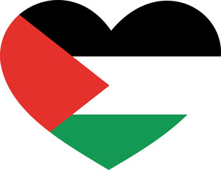 Simple icon of Palestine flag in heart or circle shape on transparent background