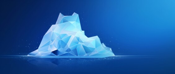 Iceberg futuristic polygonal illustration on blue background. The glacier is a metaphor, there is a lot of work behind success. Abstract glowing  illustration for banner or landing, Generative AI 