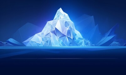 Iceberg futuristic polygonal illustration on blue background. The glacier is a metaphor, there is a lot of work behind success. Abstract glowing  illustration for banner or landing, Generative AI 