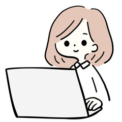 パソコンで作業する女性のイラスト