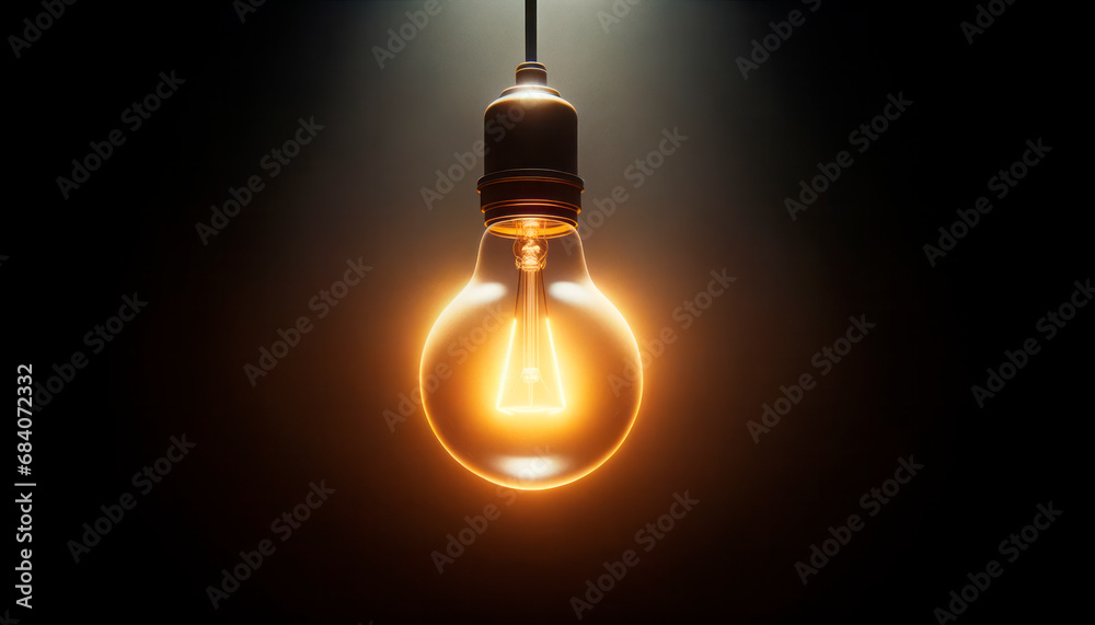 Poster incandescent light bulb on a black background. generative ai