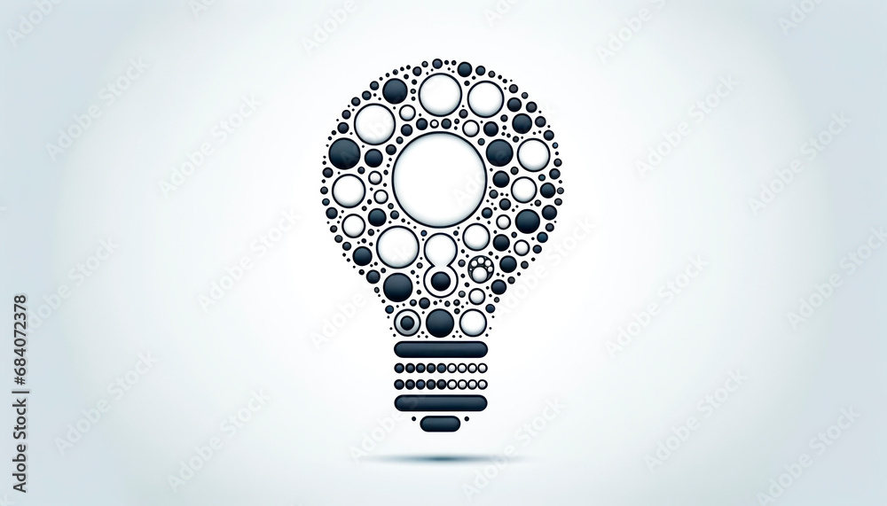 Poster bulb made of gears and circles on a white background. generative ai