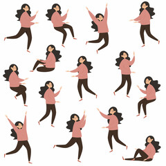Obraz premium Vector illustration. The character of a woman in different poses